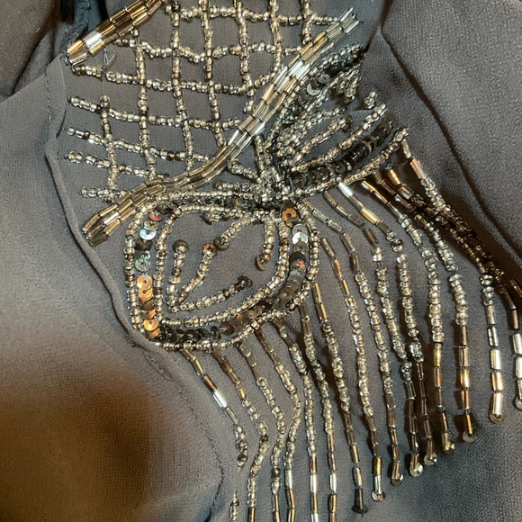 “ZARA” Grey Beaded Tunic Flutter Sleeve Chiffon Tunic Top. - Picture 12 of 15